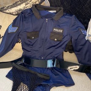 police costume size l/ XL colors are black and blue comes with belt & leggings!